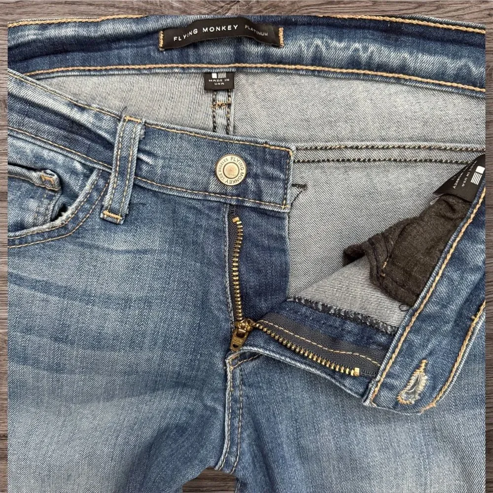 Flying Monkey Platinum Blue Distressed Skinny Jeans Made in USA Size 27